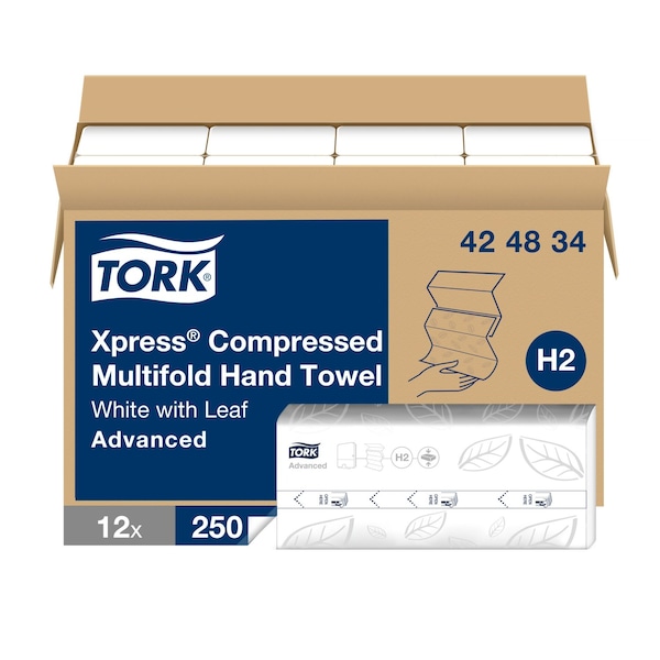 Tork Multifold Paper Towel Sheets, 1 Ply, 250 Sheets, White, 12 PK 424834 - main