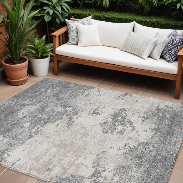 Homeroots 10' X 14' Gray And Beige Abstract Washable Indoor Outdoor Area Rug 599501 - main