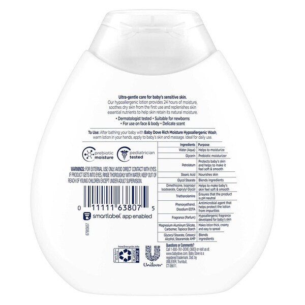 Baby Dove Sensitive Skin Care Hypoallergenic Rich Moisture Body Lotion, 6.5 Ounce, 6PK 67892196 - main