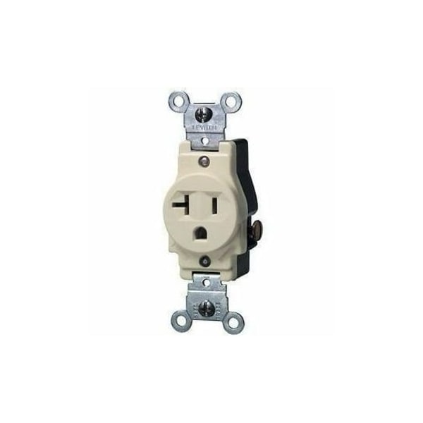 Leviton Straight Blade Receptacle, 5-20R, 20 A, 125V AC, 2 Pole, 3 Wire, Flush Mount, Grounded 5801-I - main