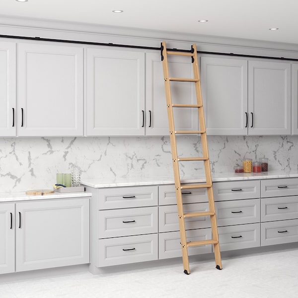 Quiet Glide 8.06 ft. Red Oak No Wheel Black Hook Removable Ladder, 12 ft. Rail QG.330-8RO-12-H.08 - main