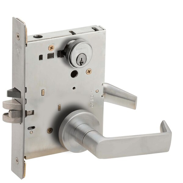 Schlage Grade 1 Storeroom Mortise Lock, Conventional Cylinder, S123 Keyway, 06 Lever, A Rose, Satin Stainle L9080P 06A 630 - main