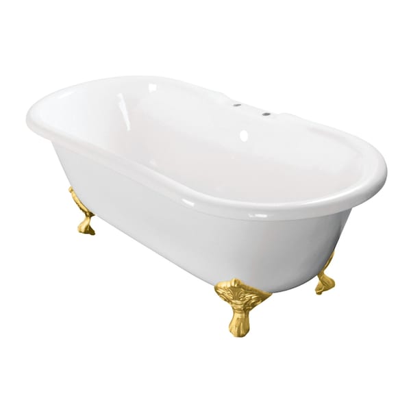 Kingston Brass 60" Cast Iron Oval Double Ended Clawfoot Tub, 7" Faucet Drillings, White/Brushed Brass VCT7D603017NB7 - main