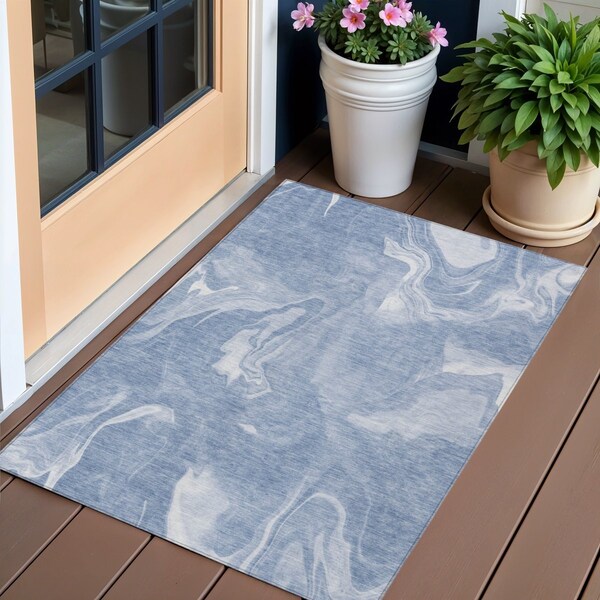 Homeroots 3' X 5' Blue And Sky Blue Abstract Washable Indoor Outdoor Area Rug 587470 - main