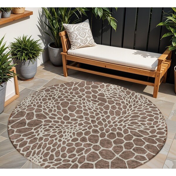 Homeroots 8' Brown And Beige Round Geometric Washable Indoor Outdoor Area Rug 595063 - main