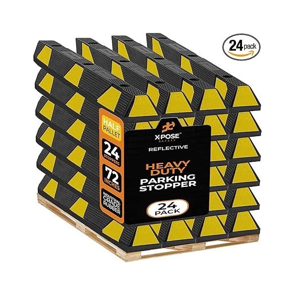 Xpose Safety Parking Block, Rubber, 4 in Height, 72 in Length, Black/Yellow, Half Pallet (24 pk) PBS-6-HP24-X - main