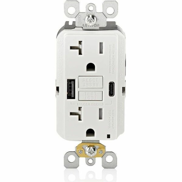 Leviton USBReceptacle, 20A, White, Thermoplastic GUAC2-W - main