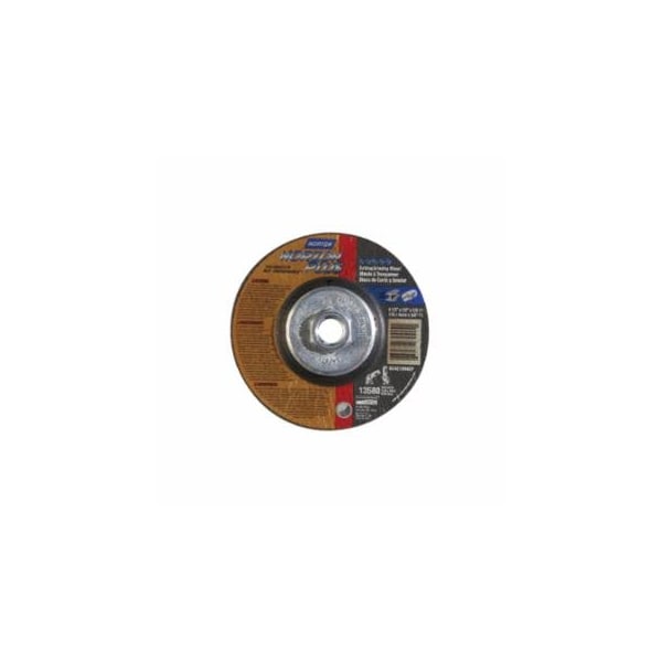 Norton Co Type 27 NorZon Plus Depressed Center Wheel, 4-1/2 in dia, 1/8 in Thick, 5/8 in Arbor, 24 Grit, 10PK 547-66252843323 - main