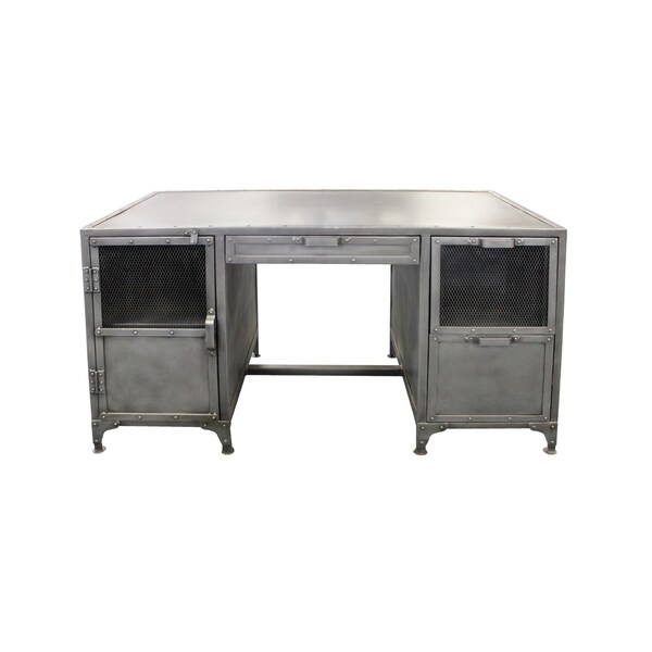 Homeroots 56" Gray Metal Computer Desk With Three Drawers 489184 - main