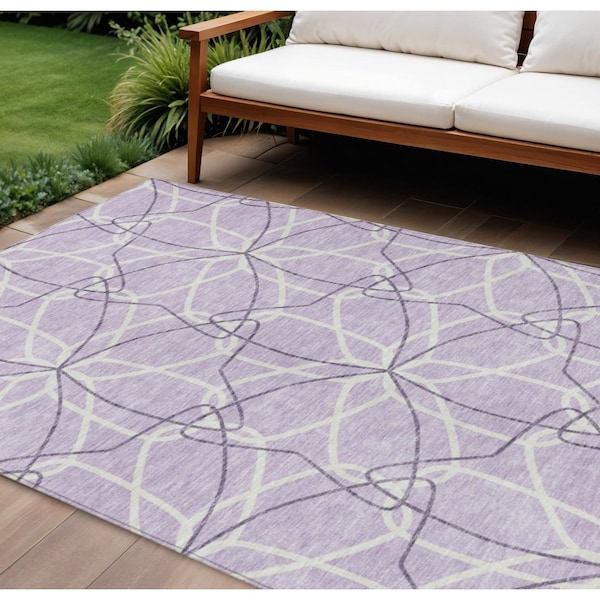 Homeroots 10' X 14' Lavender And Ivory Geometric Washable Indoor Outdoor Area Rug 613018 - main