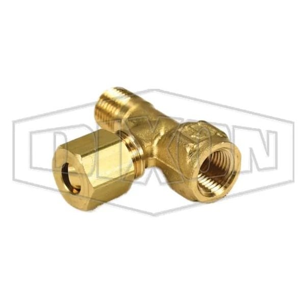 Dixon The Right Connection Tube-to-Pipe Adapter Tee, 1/4 x 1/8 x 7/16-24 in Nominal, Brass, Domestic 176C-0402 - main