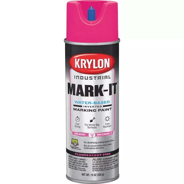 Krylon Mark-It Industrial WB Fluorescent Pink Inverted Marking Paint 732308 - main