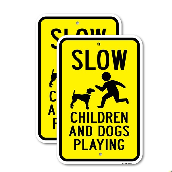 Signmission Slow Children And Dogs Playing, Heavy-Gauge Aluminum, 18" x 24", A-1824-24736 A-1824-24736 - main