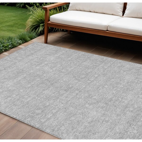 Homeroots 8' X 10' Silver Gray And Ivory Floral Washable Indoor Outdoor Area Rug 582377 - main