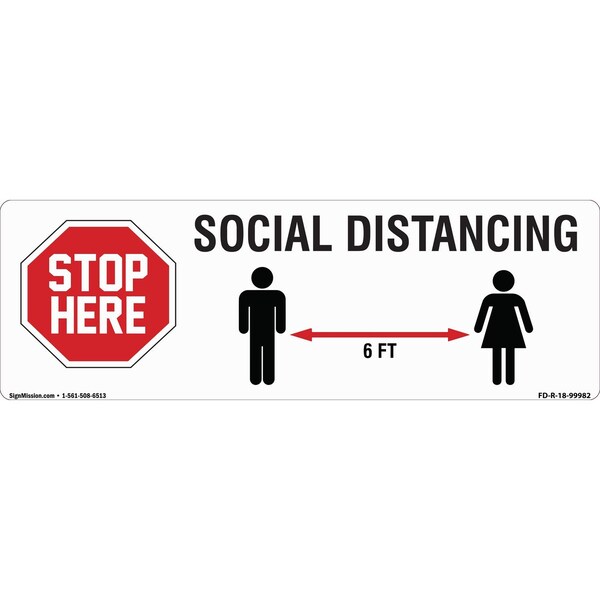 Signmission Stop 6 Ft Social Distance Non-Slip Floor Graphic, 16" H, FD-2-R-16-99982 FD-2-R-16-99982 - main