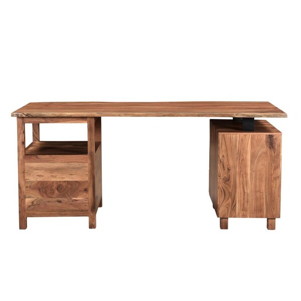 Homeroots 69" Brown Live Edge Solid Wood Writing Desk With Four Drawers 522095 - main