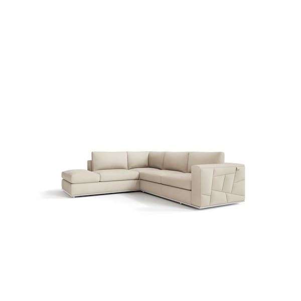 Homeroots Beige Italian Leather Reclining L Shaped Two Piece Corner Sectional 482251 - main