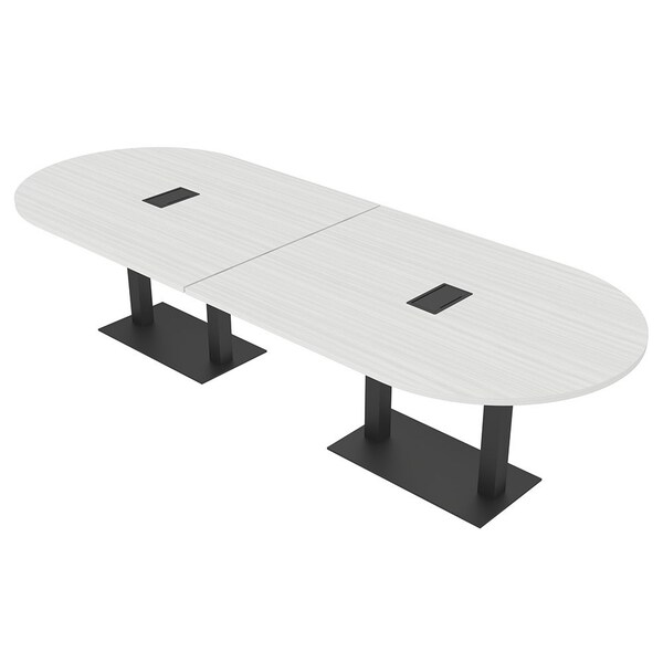 Skutchi Designs Racetrack Conference Table With Power Unit, 48 in W, 120 in L, White HAR-RAC-48X120-DOU.BK-WA7976-EBLK - main