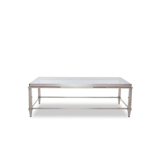 Homeroots 55" Clear and Silver Glass And Steel Coffee Table 283428 - main