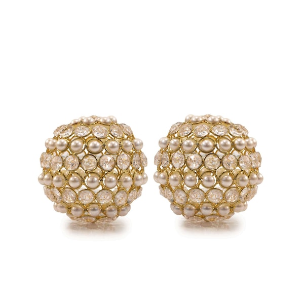 Homeroots Set of Two Gold And Pearl Faux Crystal And Metal Decorative Orbs, 2PK 659493 - main