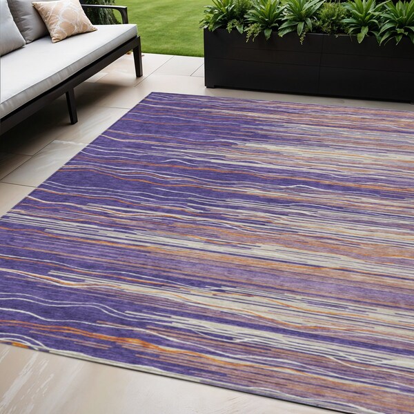 Homeroots 5' X 8' Purple Copper And Ivory Striped Washable Indoor Outdoor Area Rug 597284 - main