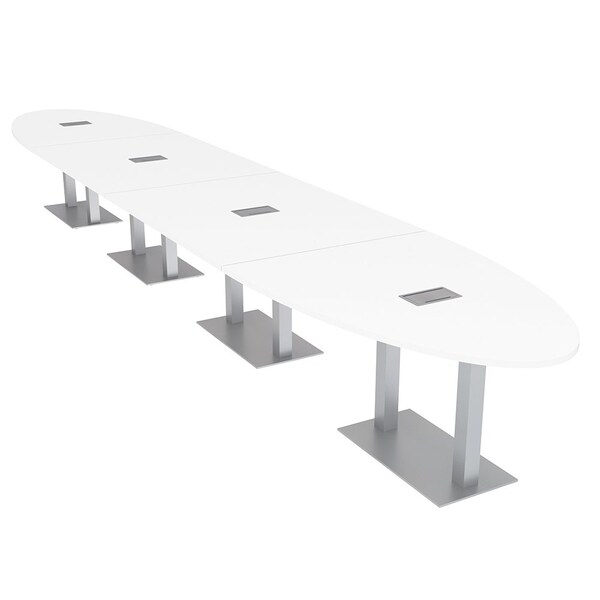 Skutchi Designs Oval Conference Table With Power Unit, 48 in W, 264 in L, White HAR-OVL-48X264-DOU-W960-ESIL - main