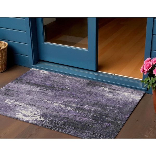 Homeroots 3' X 5' Purple And Ivory Abstract Washable Indoor Outdoor Area Rug 617656 - main