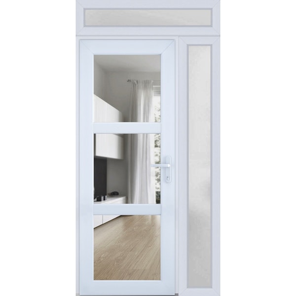 Vdomdoors Front Exterior Prehung FiberGlass Door Clear Glass See-through / Manux 8555 White Silk Clear Glass MANUX8555EXD-WS-W30+14 x H80+14-RH - main