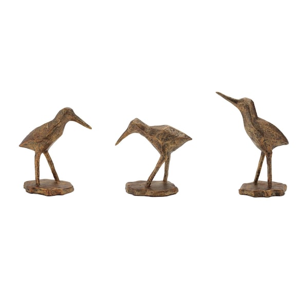 Homeroots Set of Three Brown And Gold Polyresin Sandpiper Bird Figurines, 3PK 634135 - main