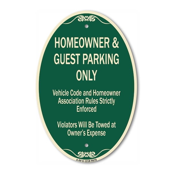 Signmission Homeowner & Guest Parking Only Green & Tan, 12 In X 18 In Architectural Oval, Heavy Gauge Aluminum A-OV-G-1218-9970 - main