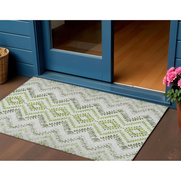 Homeroots 3' X 5' Green Ivory And Gray Geometric Washable Indoor Outdoor Area Rug 581539 - main