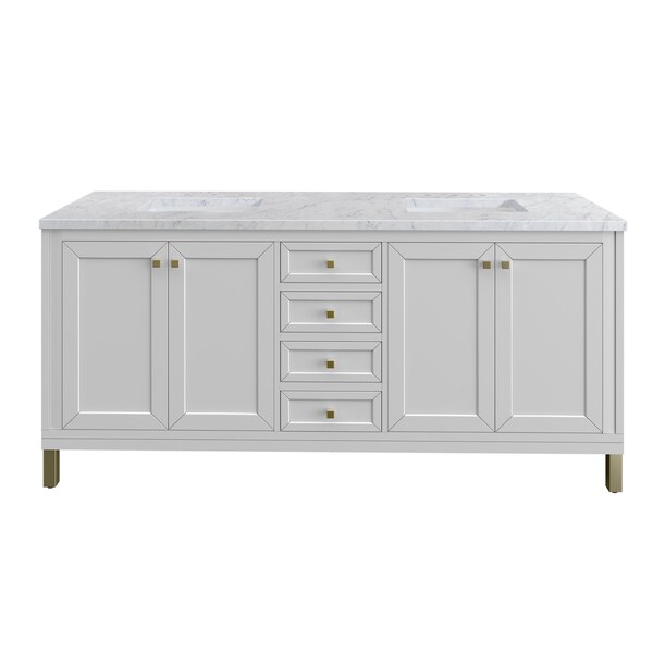 James Martin Vanities Chicago 72 in. Double Vanity, Glossy White, w/ 3 CM Carrara Marble Top 503-V72-GW-3CAR - main
