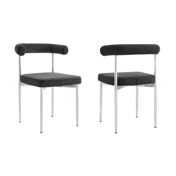 Armen Living Shannon Dining Chair with Brushed Stainless Steel and Charcoal Fabric - Set of 2 LCSNSIBSCH - main