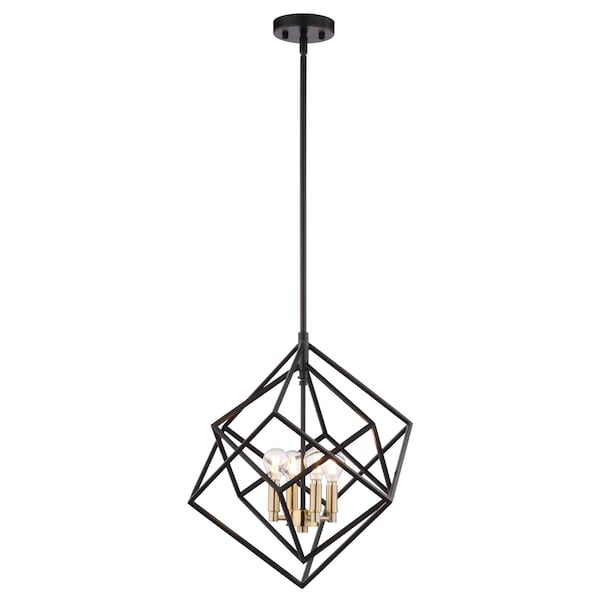 Vaxcel Rad 4-Light 17.5 in W Black and Brass Gold Mid-Century Modern Cage Pendant Ceiling Fixture P0372R - main