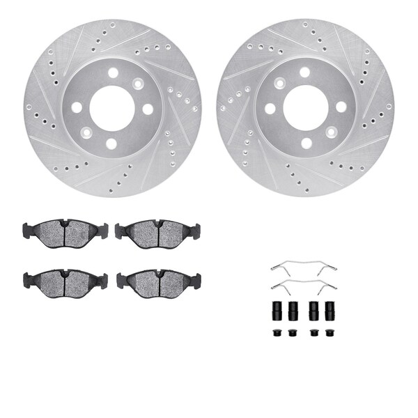 Dynamic Friction Co DFC Rotors-Drilled & Slotted-Silver w/ EURO 5000 Ceramic Brake Pads Incl Hdw 7612-65004 - main