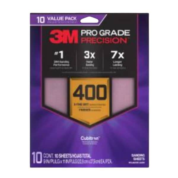3M Faster Sanding Sheet, 11 in L, 9 in W, Extra Fine, 400 Grit, 10PK SHR400-PGP-10T - main