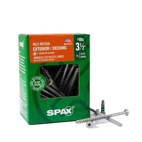 Spax #10 x 3-1/2 in Exterior Wood Deck Screws Construction Flat Head T-Star Plus, 59PK 4191670500904 - main