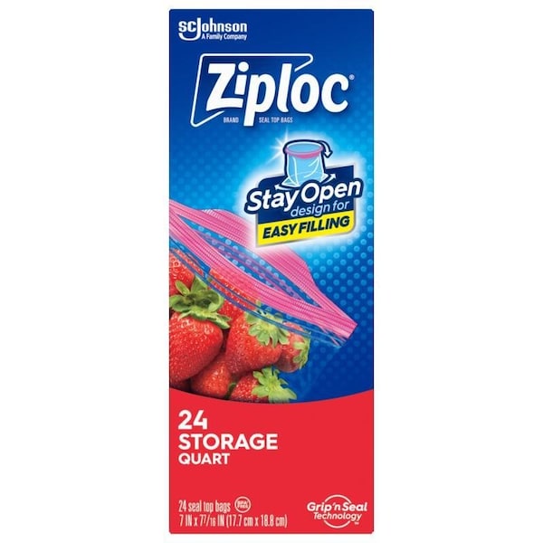 Ziploc Easy Open Tabs 1 qt Clear Food Storage Bag, 24PK 00330 - main