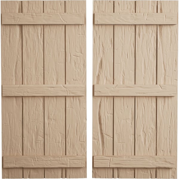 Ekena Millwork Rustic Four Board Joined Board-n-Batten Hand Hewn Faux Wood Shutters, 22W x 60H, PR SHUBJS22X60HHPR - main
