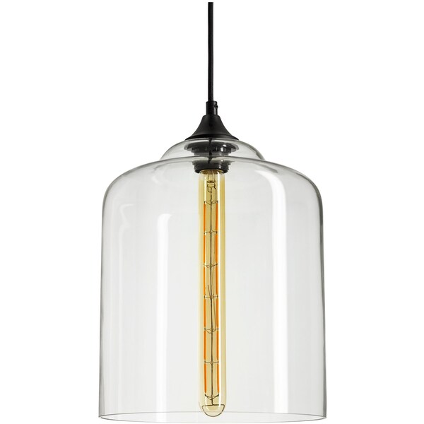 Sunlite 12in. Glass Cloche Dome E26 Base 49in. Cord 60W Max Bulb Not Included Black Canopy Pendant Light 07046-SU - main