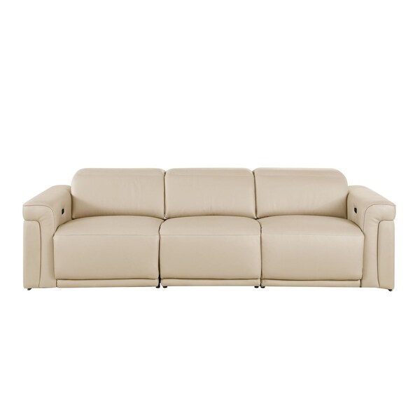 Homeroots 100" Beige Top Grain Leather Reclining Metal USB Sofa 720355 - main