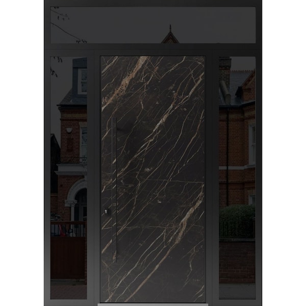 Vdomdoors Steel Door Dekton 0118 Natural Noir 96”/ 2 Side and Top Exterior Window Sidelite Entry Door Paint DEKTON0118EXD-NOIR-W14+36+14xH96+16-RH-I - main