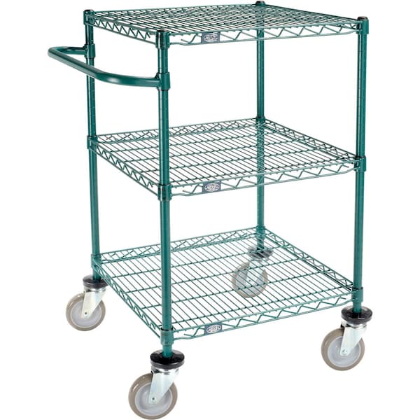 Global Industrial Nexel, 3 Shelf, Push Cart, Poly-Green, 24"W x 24"D x 40"H, Poly Casters, 4 Swivel B3055224 - main