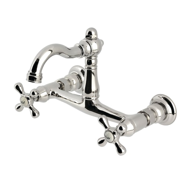 Kingston Brass Two-Handle Wall Mount Bridge Kitchen Faucet, Polished Nickel KS3256AX - main