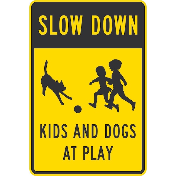 Lyle Slow Down Kids and Dogs At Play (w/graphic), 24x36, Engineer Grade, Yellow G-14252-EG_24x36 - main