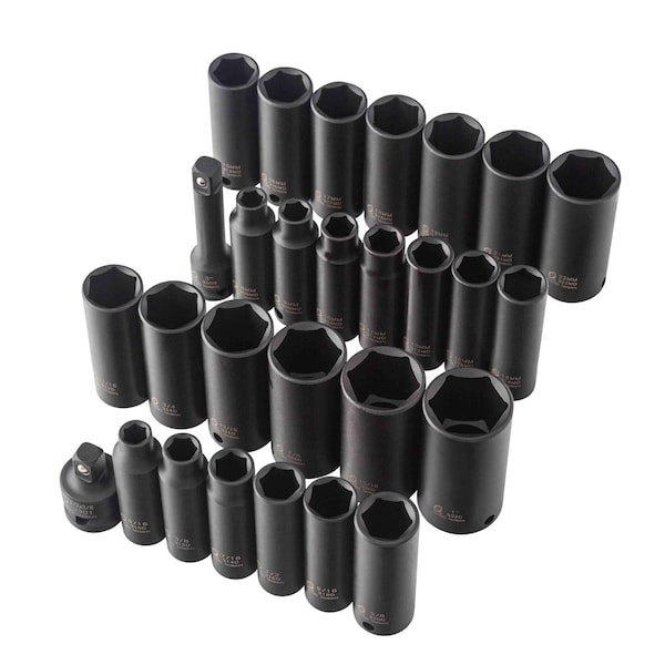Sunex 3/8 in Drive Sae & Metric 6 Point Deep 28-Piece Master Impact Socket Set 3360DD - main