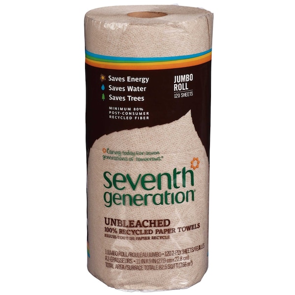 Seventh Generation Unbleached Brown Paper Towel, 120 sheets per roll, 30PK 13720 - main