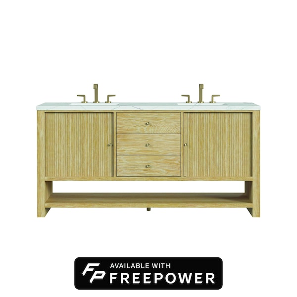 James Martin Vanities Marigot 72 in. Double Vanity, Sunwashed Oak w/ 3 CM Ethereal Noctis Silestone Top D404-V72-SWO-FENC - main