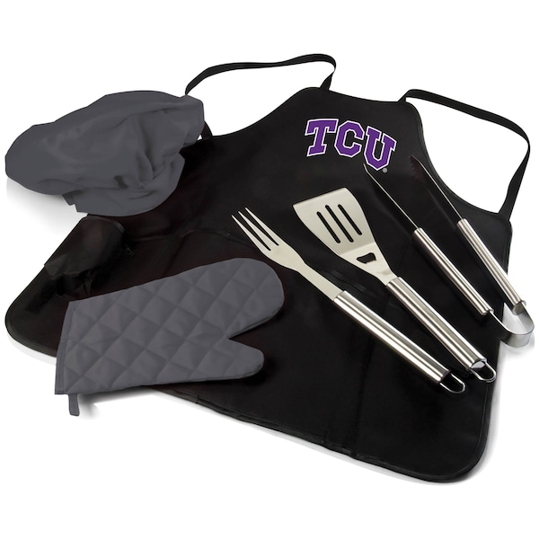Picnic Time Family Of Brands NCAA TCU Horned Frogs BBQ Apron Tote Pro Grill Set, Heavy Duty BBQ Apron For Men 635-88-179-844-0 - main