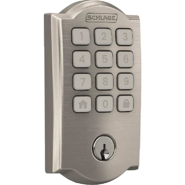 Schlage Arrive Camelot Satin Nickel Smart WiFi Deadbolt BE459WBVCAM619 - main